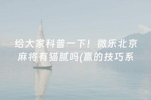 给大家科普一下！微乐北京麻将有猫腻吗(赢的技巧系统规律)