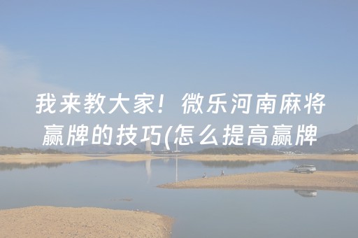 我来教大家！微乐河南麻将赢牌的技巧(怎么提高赢牌率)