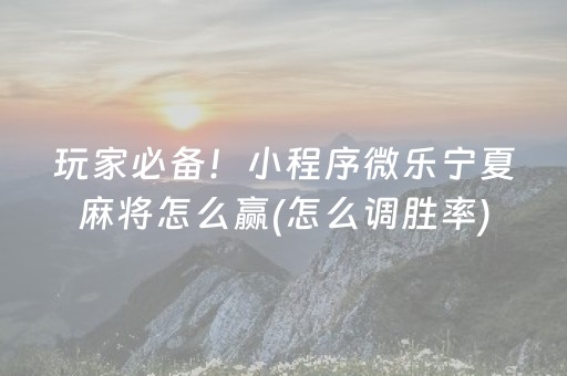 玩家必备！小程序微乐宁夏麻将怎么赢(怎么调胜率)