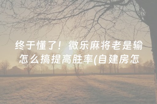 终于懂了！微乐麻将老是输怎么搞提高胜率(自建房怎么赢)