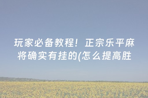 玩家必备教程！正宗乐平麻将确实有挂的(怎么提高胜率)