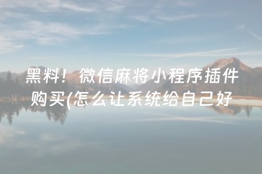 黑料！微信麻将小程序插件购买(怎么让系统给自己好牌)
