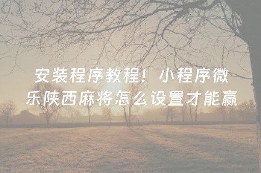 安装程序教程！小程序微乐陕西麻将怎么设置才能赢(如何拿到好牌)