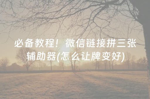 必备教程！微信链接拼三张辅助器(怎么让牌变好)