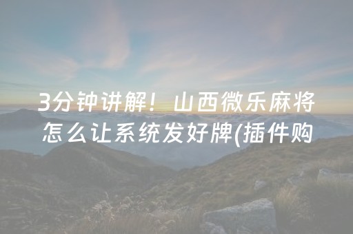 3分钟讲解！山西微乐麻将怎么让系统发好牌(插件购买输赢规律)