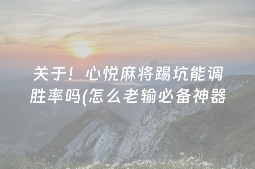 关于！心悦麻将踢坑能调胜率吗(怎么老输必备神器)