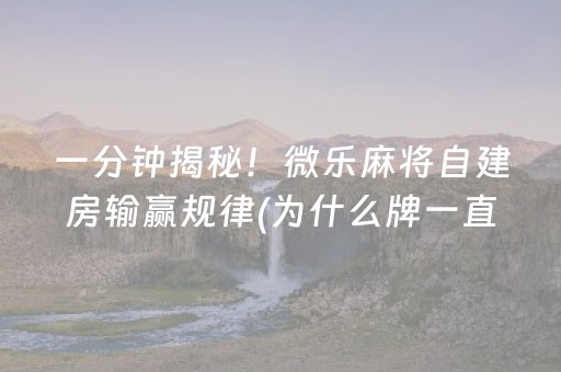 一分钟揭秘！微乐麻将自建房输赢规律(为什么牌一直很差)