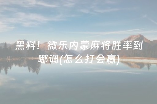 黑料！微乐内蒙麻将胜率到哪调(怎么打会赢)
