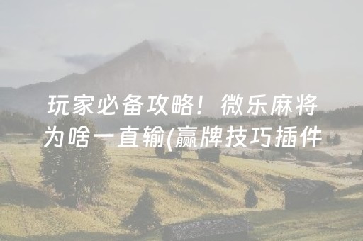 玩家必备攻略！微乐麻将为啥一直输(赢牌技巧插件安装)