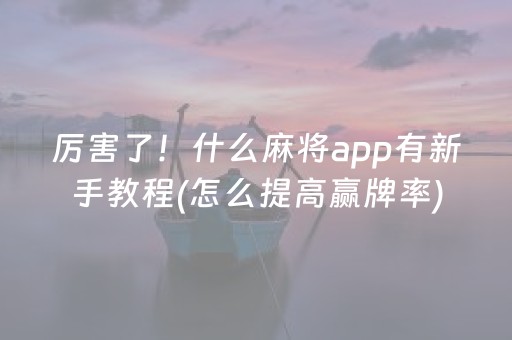 厉害了！什么麻将app有新手教程(怎么提高赢牌率)