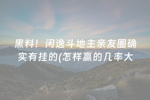 黑料！闲逸斗地主亲友圈确实有挂的(怎样赢的几率大)