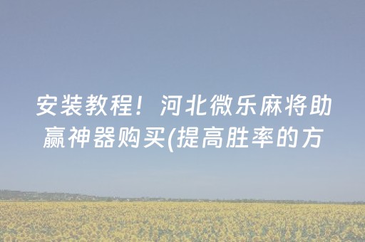 安装教程！河北微乐麻将助赢神器购买(提高胜率的方法)