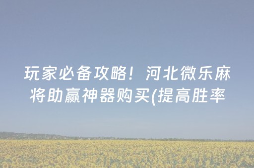 玩家必备攻略！河北微乐麻将助赢神器购买(提高胜率软件)