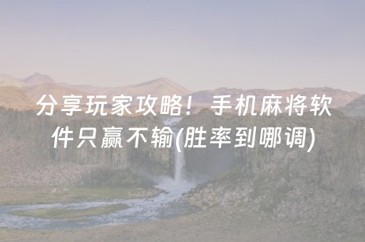 分享玩家攻略！手机麻将软件只赢不输(胜率到哪调)