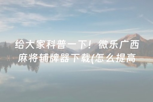 给大家科普一下！微乐广西麻将辅牌器下载(怎么提高胡牌率)