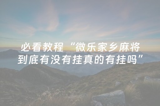 必看教程“微乐家乡麻将到底有没有挂真的有挂吗”!专业师傅带你一起了解（详细教程）-抖音