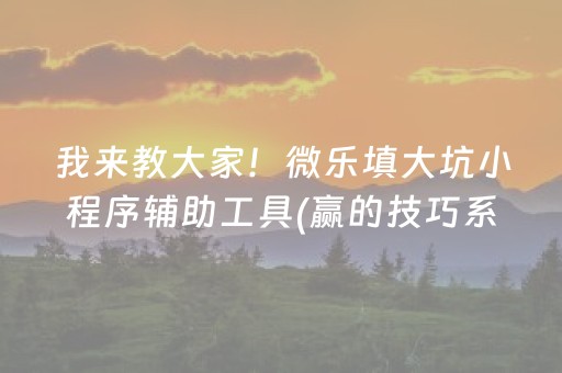 我来教大家！微乐填大坑小程序辅助工具(赢的技巧系统规律)