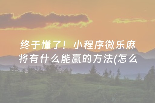 终于懂了！小程序微乐麻将有什么能赢的方法(怎么提升胜率)