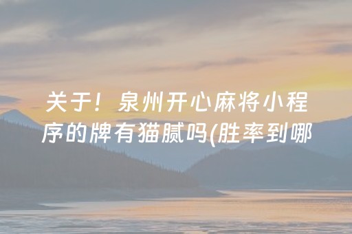 关于！泉州开心麻将小程序的牌有猫腻吗(胜率到哪调)
