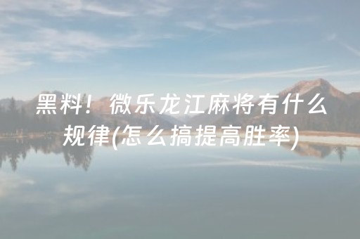 黑料！微乐龙江麻将有什么规律(怎么搞提高胜率)
