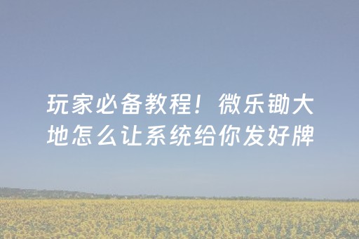 玩家必备教程！微乐锄大地怎么让系统给你发好牌(助赢神器)