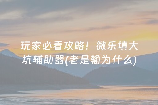 玩家必看攻略！微乐填大坑辅助器(老是输为什么)