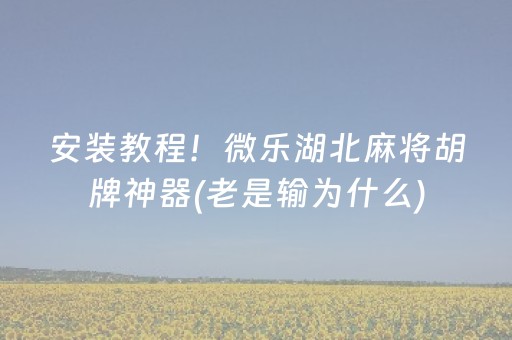 安装教程！微乐湖北麻将胡牌神器(老是输为什么)