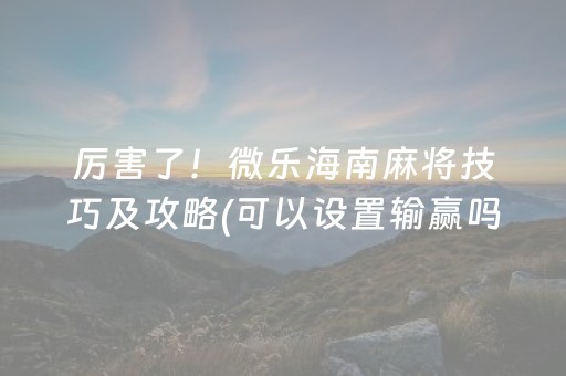 厉害了！微乐海南麻将技巧及攻略(可以设置输赢吗)