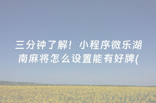 三分钟了解！小程序微乐湖南麻将怎么设置能有好牌(怎么提高好牌几率)