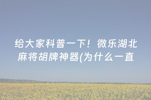 给大家科普一下！微乐湖北麻将胡牌神器(为什么一直输)