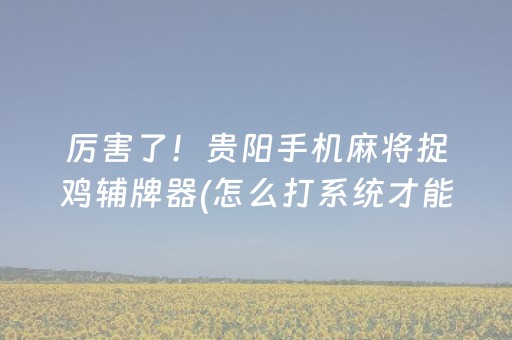 厉害了！贵阳手机麻将捉鸡辅牌器(怎么打系统才能给好牌)