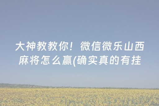 大神教教你！微信微乐山西麻将怎么赢(确实真的有挂)