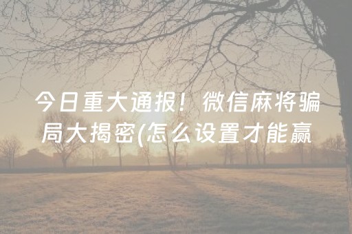 今日重大通报！微信麻将骗局大揭密(怎么设置才能赢)
