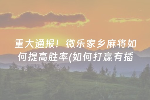 重大通报！微乐家乡麻将如何提高胜率(如何打赢有插件吗)