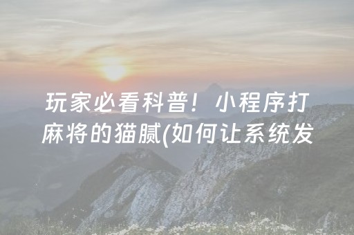 玩家必看科普！小程序打麻将的猫腻(如何让系统发好牌)