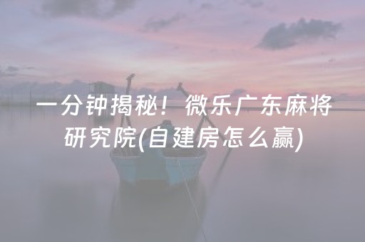 一分钟揭秘！微乐广东麻将研究院(自建房怎么赢)