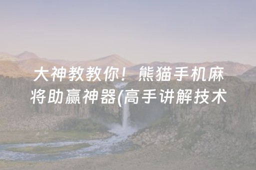 大神教教你！熊猫手机麻将助赢神器(高手讲解技术)
