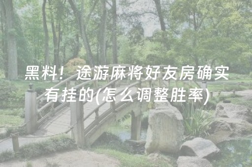 黑料！途游麻将好友房确实有挂的(怎么调整胜率)
