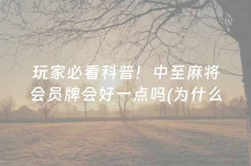 玩家必看科普！中至麻将会员牌会好一点吗(为什么经常输)