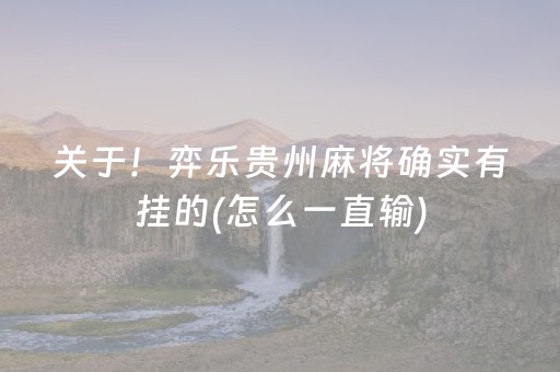 关于！弈乐贵州麻将确实有挂的(怎么一直输)