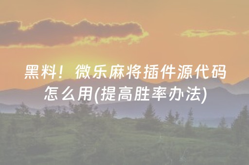 黑料！微乐麻将插件源代码怎么用(提高胜率办法)