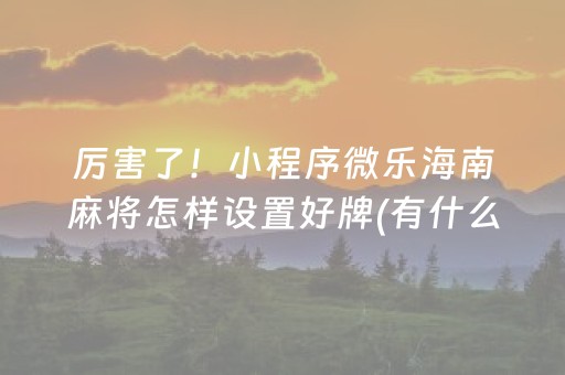 厉害了！小程序微乐海南麻将怎样设置好牌(有什么能赢的方法)