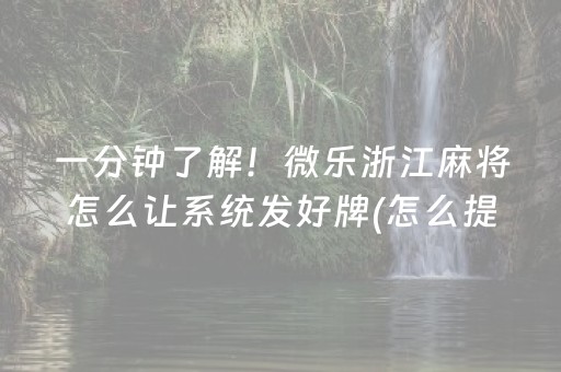 一分钟了解！微乐浙江麻将怎么让系统发好牌(怎么提手拿好牌)