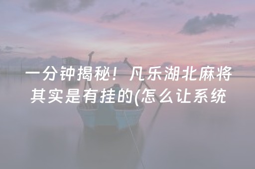 一分钟揭秘！凡乐湖北麻将其实是有挂的(怎么让系统给好牌)