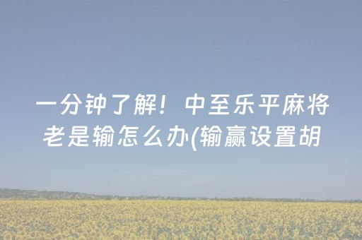 一分钟了解！中至乐平麻将老是输怎么办(输赢设置胡牌规律)