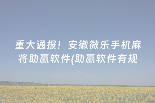 重大通报！安徽微乐手机麻将助赢软件(助赢软件有规律吗)