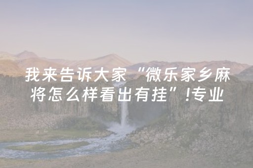 我来告诉大家“微乐家乡麻将怎么样看出有挂”!专业师傅带你一起了解（详细教程）-抖音
