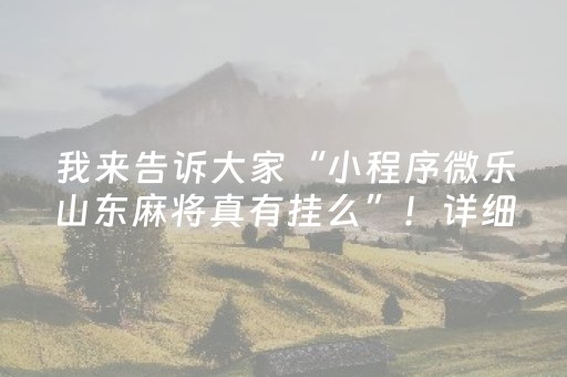 我来告诉大家“小程序微乐山东麻将真有挂么”！详细开挂教程（确实真的有挂)-抖音