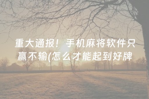 重大通报！手机麻将软件只赢不输(怎么才能起到好牌)