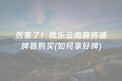 厉害了！微乐云南麻将铺牌器购买(如何拿好牌)